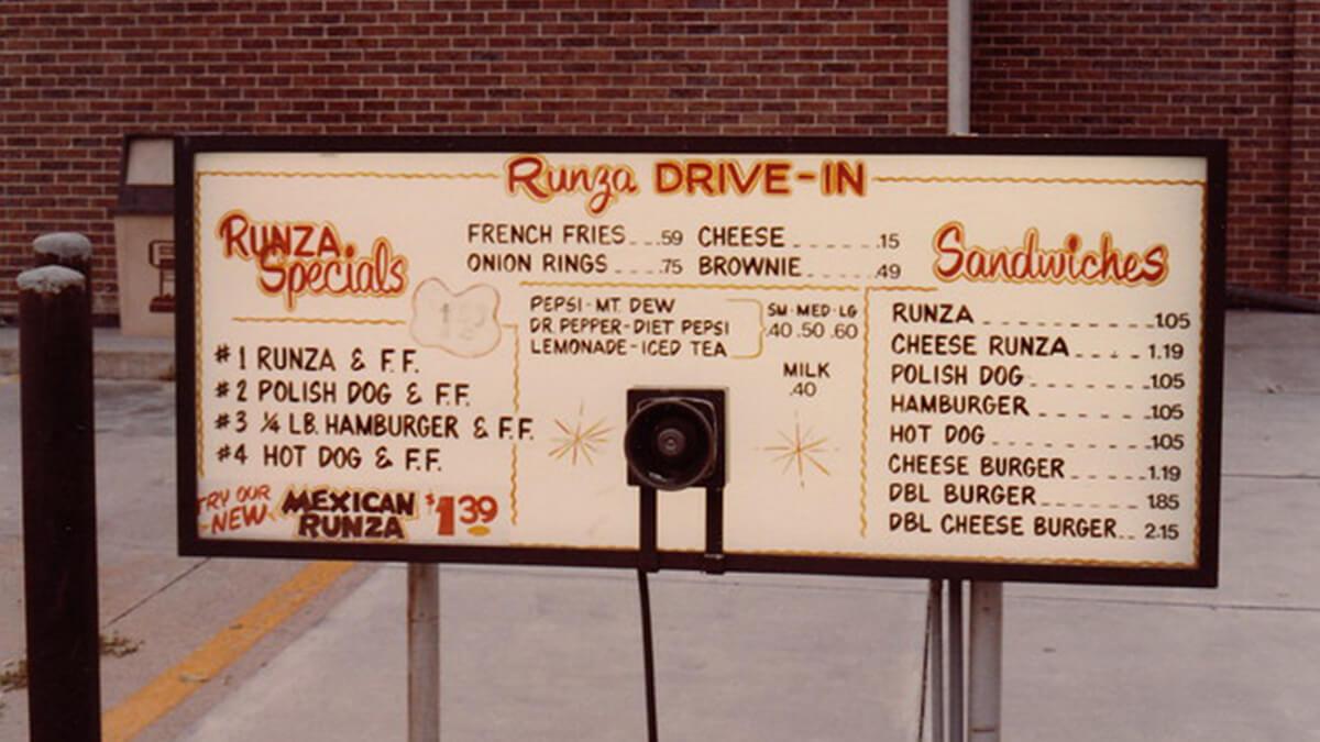 Runza® drive-thru-sign in the 1980's.